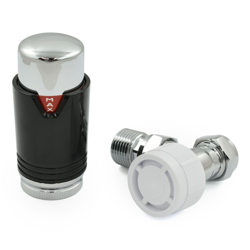 Modern Vee Designer Thermostatic Radiator Valves - Black Angled