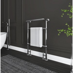 673mm (w) x 963mm (h) Old Colwyn Chrome & White Traditional Floor Standing Towel Rail Radiator