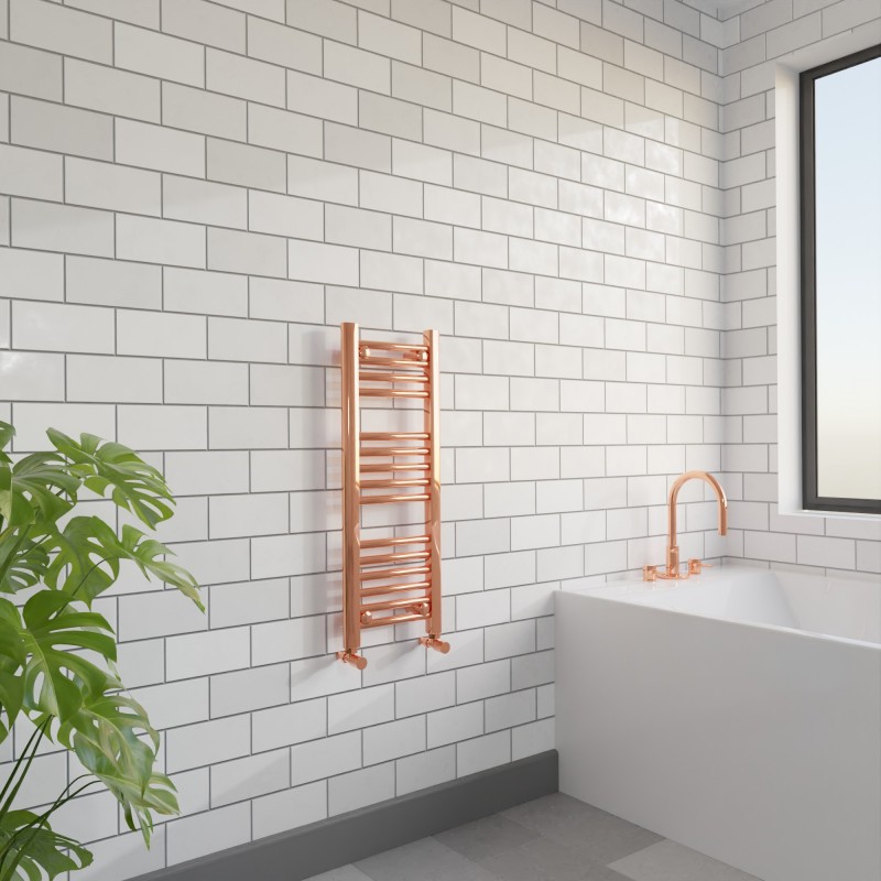 300mm (w) x 800mm (h) "Straight Copper" Designer Towel Rail - Insitu