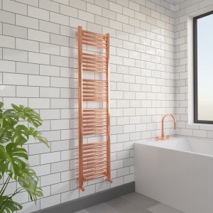 400mm (w)  x 1600mm (h) "Straight Lacquered Copper" Designer Towel Rail