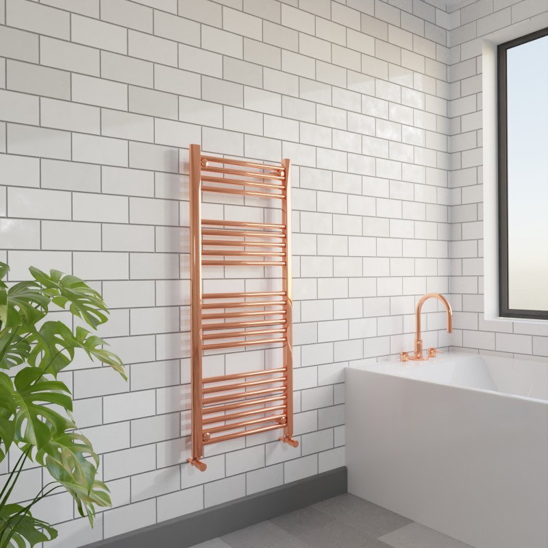 500mm (w)  x 1200mm (h) "Straight Copper" Designer Towel Rail - Insitu