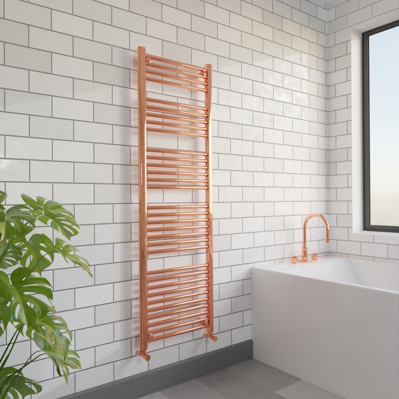 500mm (w)  x 1600mm (h) "Straight Copper" Designer Towel Rail - Insitu