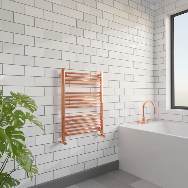 600mm (w)  x 800mm (h) "Straight Copper" Designer Towel Rail - Insitu