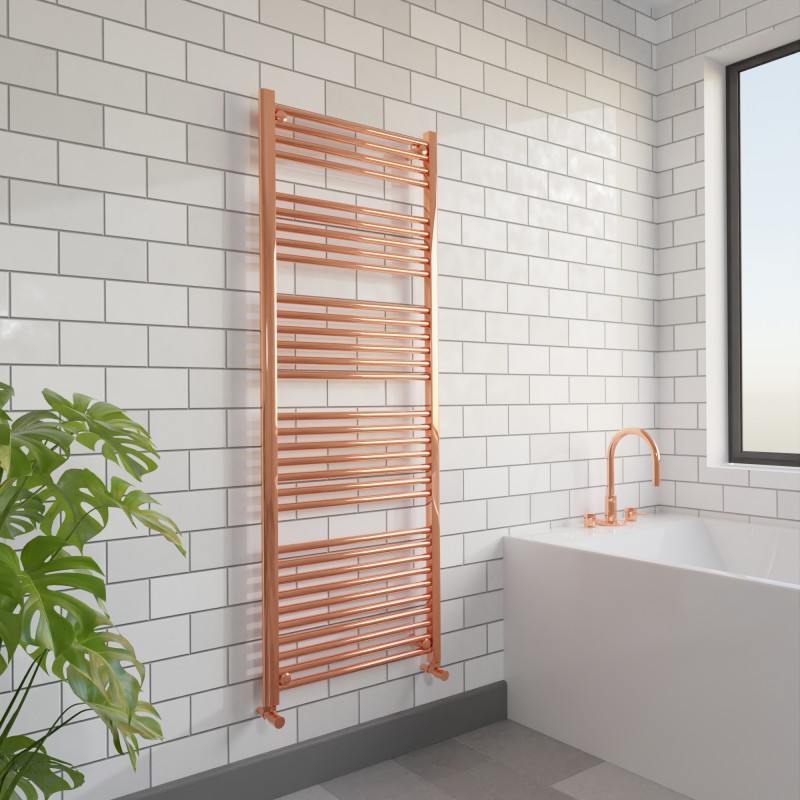 600mm (w)  x 1600mm (h) "Straight Copper" Designer Towel Rail - Insitu