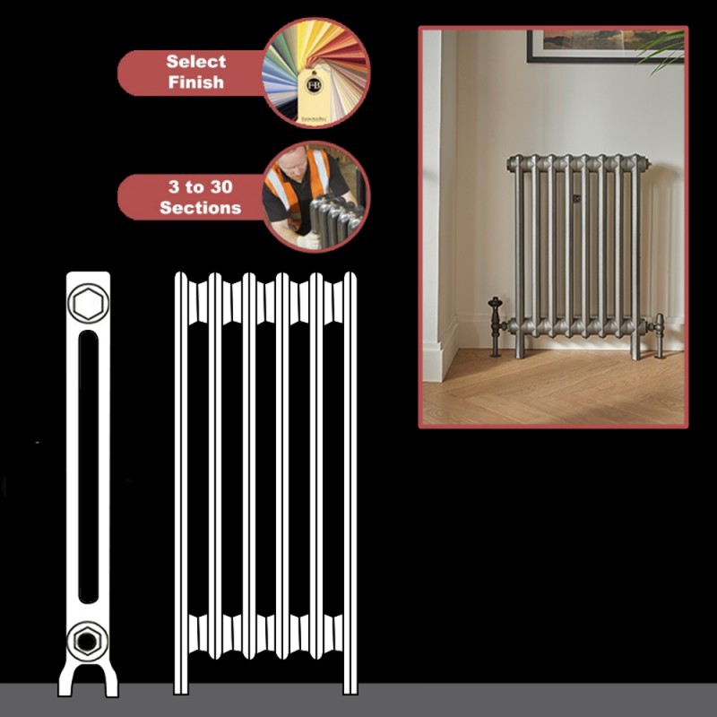 The "Sterling" 2 Column 750mm (H) Traditional Victorian Cast Iron Radiator (3 To 30 Sections Wide) - Choose Your Finish