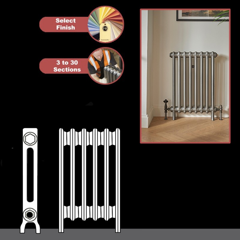 The "Sterling" 2 Column 500mm (H) Traditional Victorian Cast Iron Radiator (3 To 30 Sections Wide) - Choose Your Finish