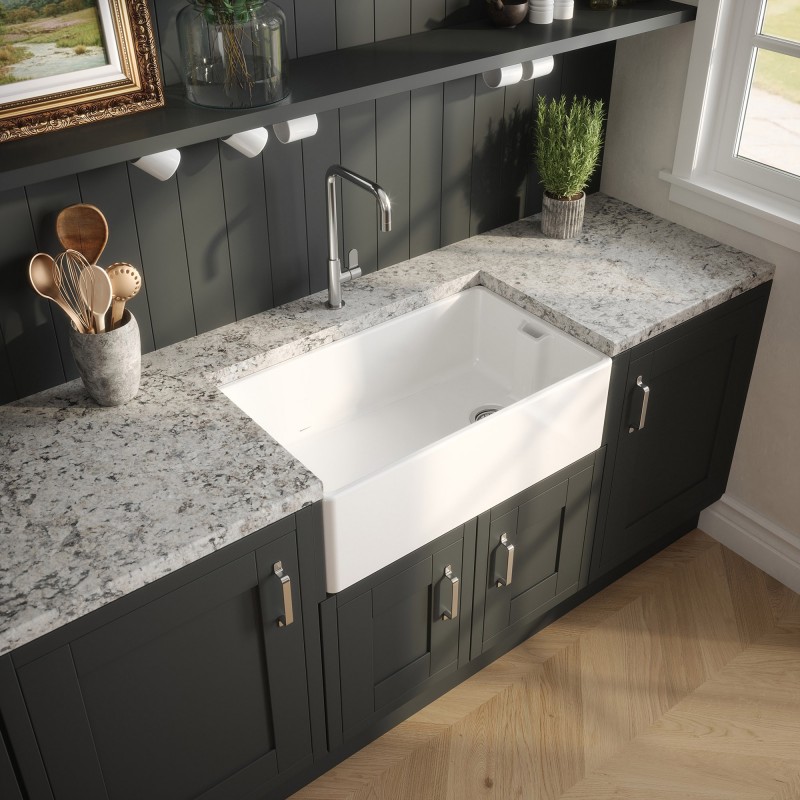 Fireclay Belfast Sink 795 x 460 x 245 90W - Insitu