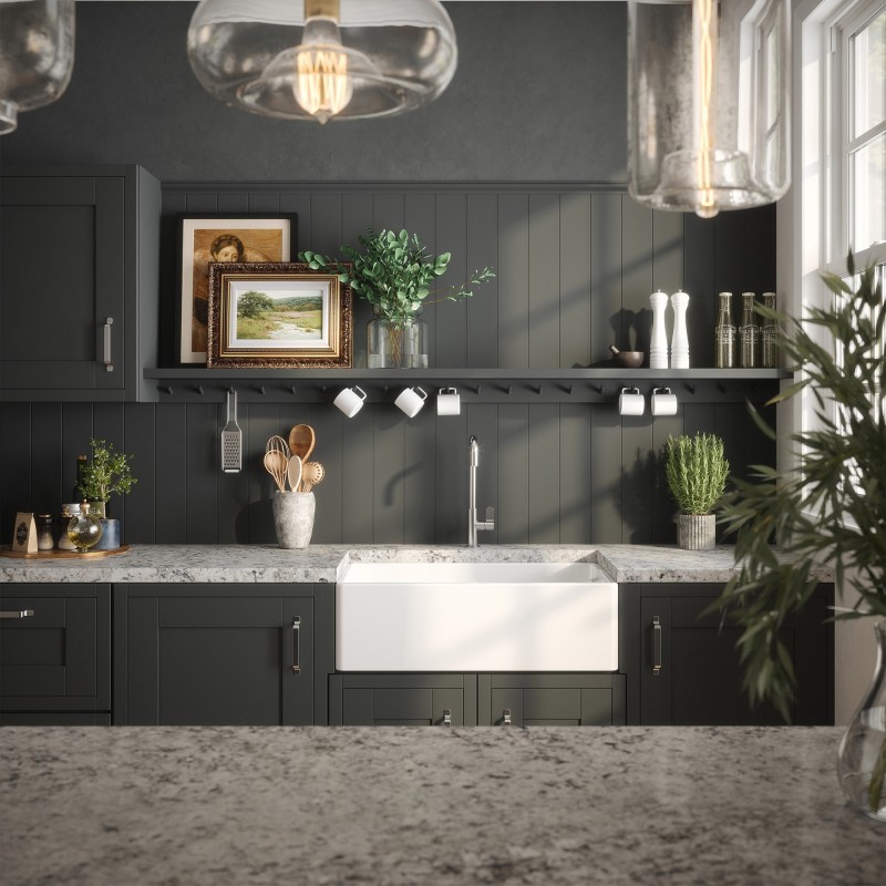 Fireclay Belfast Sink 795 x 460 x 245 90W - Insitu