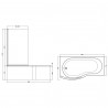 B-Shaped Shower Bath with Screen & Front Panel Left Handed 1700mm x 900mm  - Technical