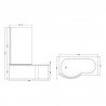 P-Shaped Shower Bath with Screen & Front Panel Left Handed 1500mm x 850mm  - Technical