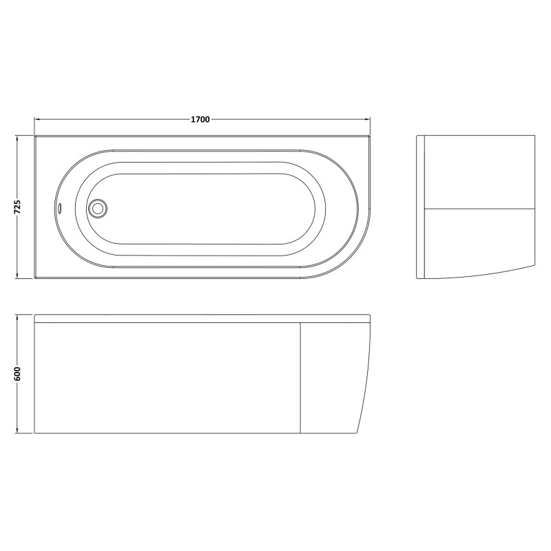 Crescent Back-to-Wall Bath including Panel 1700mm (L) x 725mm (W) - Left Handed