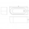 Crescent Back-to-Wall Bath incuding Panel 1700mm (L) x 725mm (W) - Right Handed - Technical Drawing