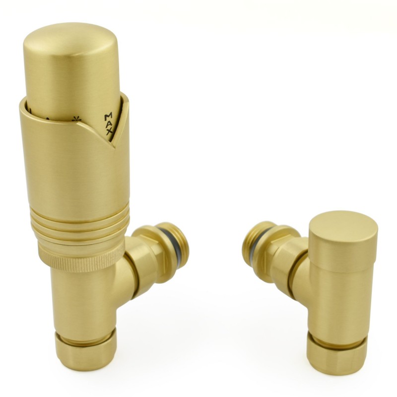 Angled Brushed Brass Modern Waver Thermostatic Radiator Valves