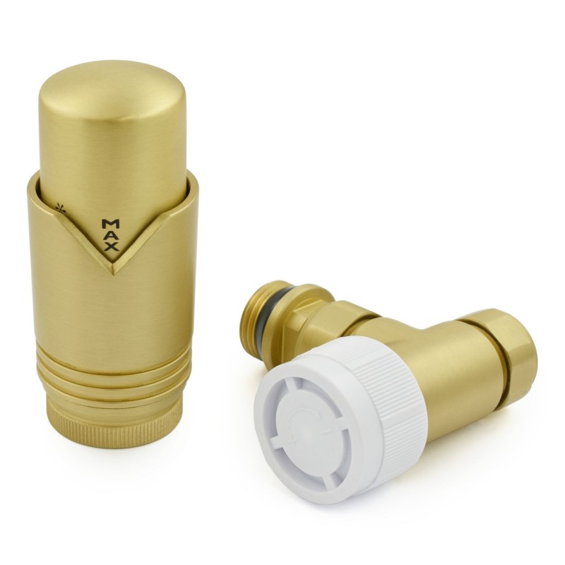 Angled Brushed Brass Modern Waver Thermostatic Radiator Valves