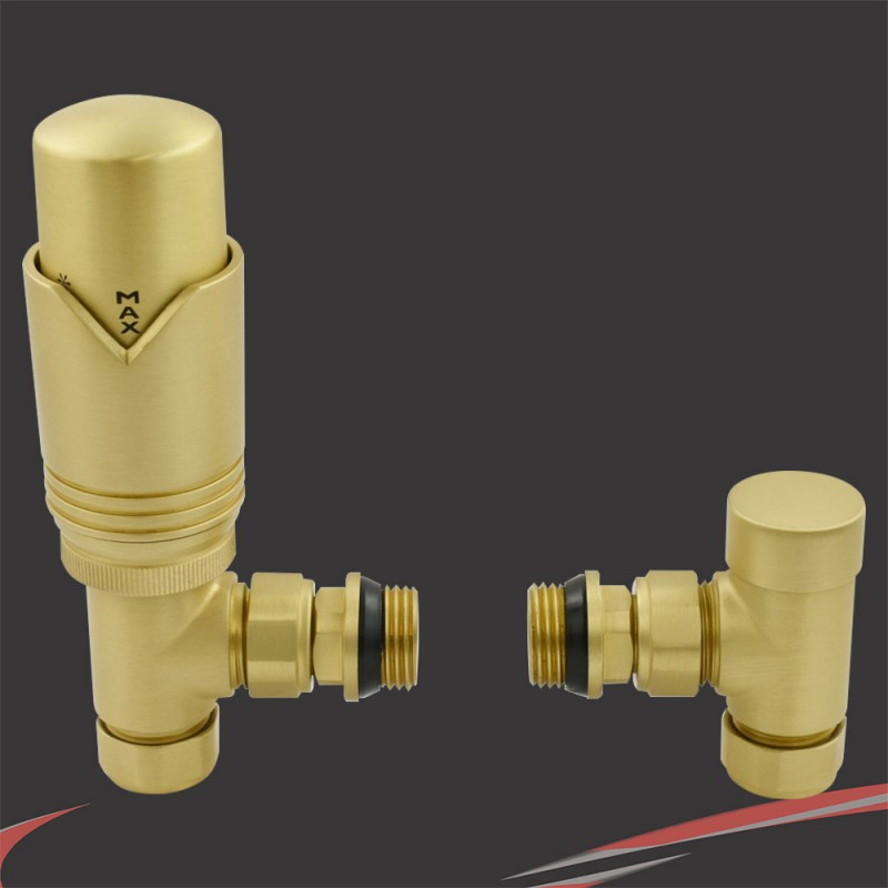Angled Brushed Brass Modern Waver Thermostatic Radiator Valves