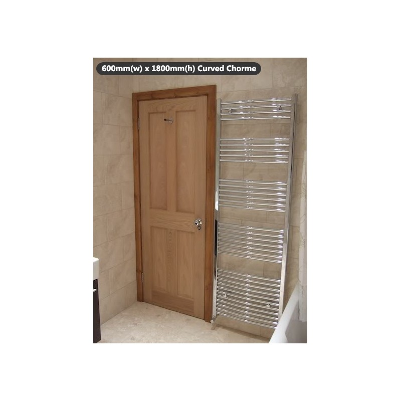 600mm (w) x 1800mm (h) Electric Curved Chrome Towel Rail (Single Heat or Thermostatic Option)