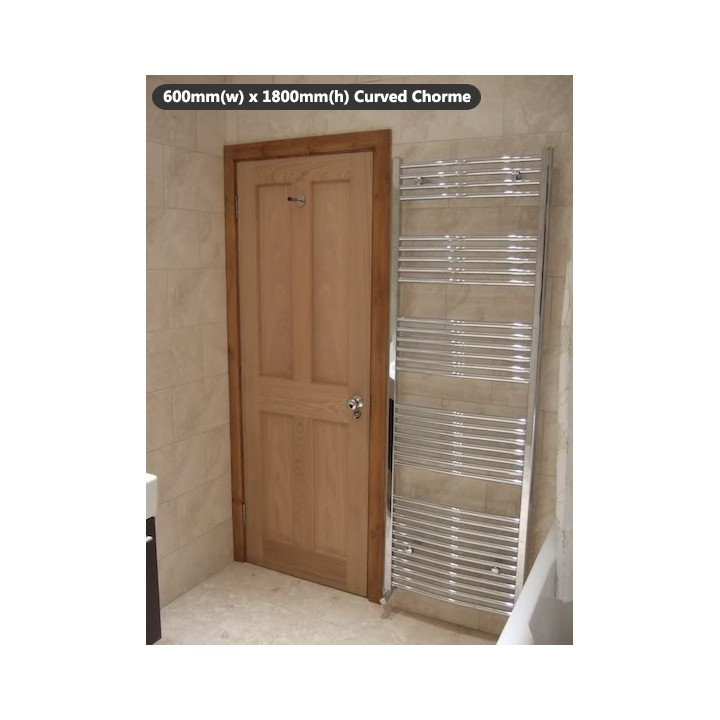 600mm (w) x 1800mm (h) Electric Curved Chrome Towel Rail (Single Heat or Thermostatic Option)