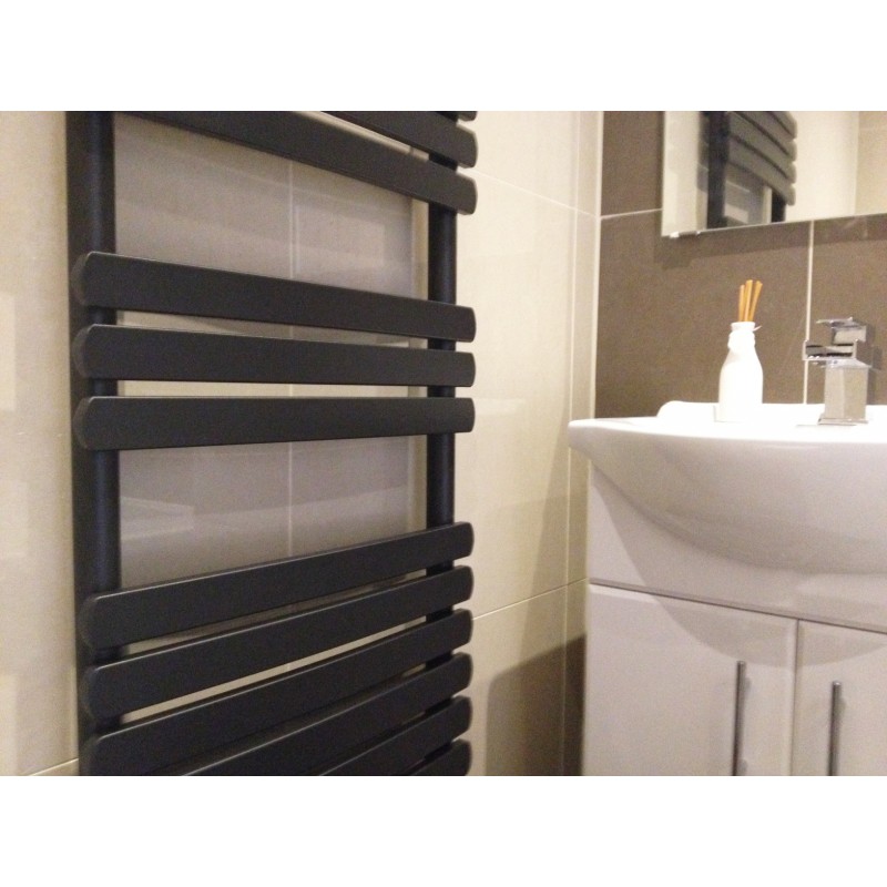 500mm (w) x 1165mm (h) Electric Denbigh Black Towel Rail (Single Heat or Thermostatic Option)