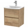 Havana 500mm Wall Hung 2 Drawer Vanity Unit with Curved Ceramic Basin - Autumn Oak