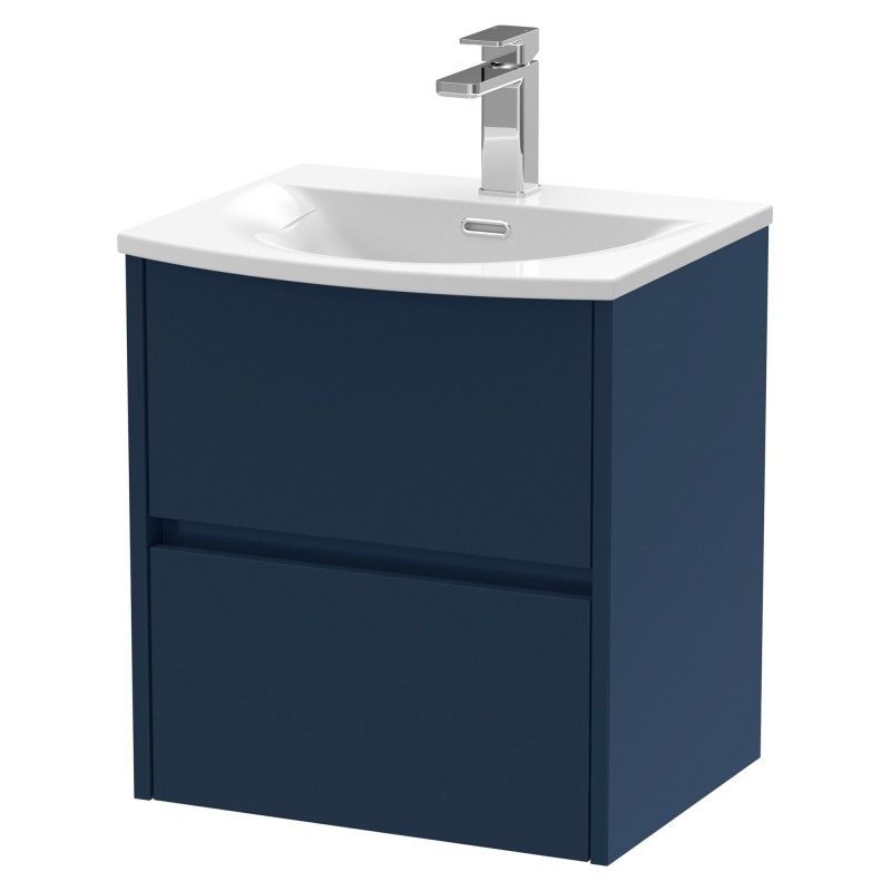 Havana 500mm Wall Hung 2 Drawer Unit With Curved Ceramic Basin - Midnight Blue