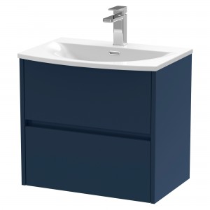 Havana 600mm Wall Hung 2 Drawer Unit With Curved Ceramic Basin - Midnight Blue