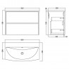 Havana 800mm Wall Hung 2 Drawer Vanity Unit with Curved Ceramic Basin - Graphite Grey Woodgrain - Technical Drawing
