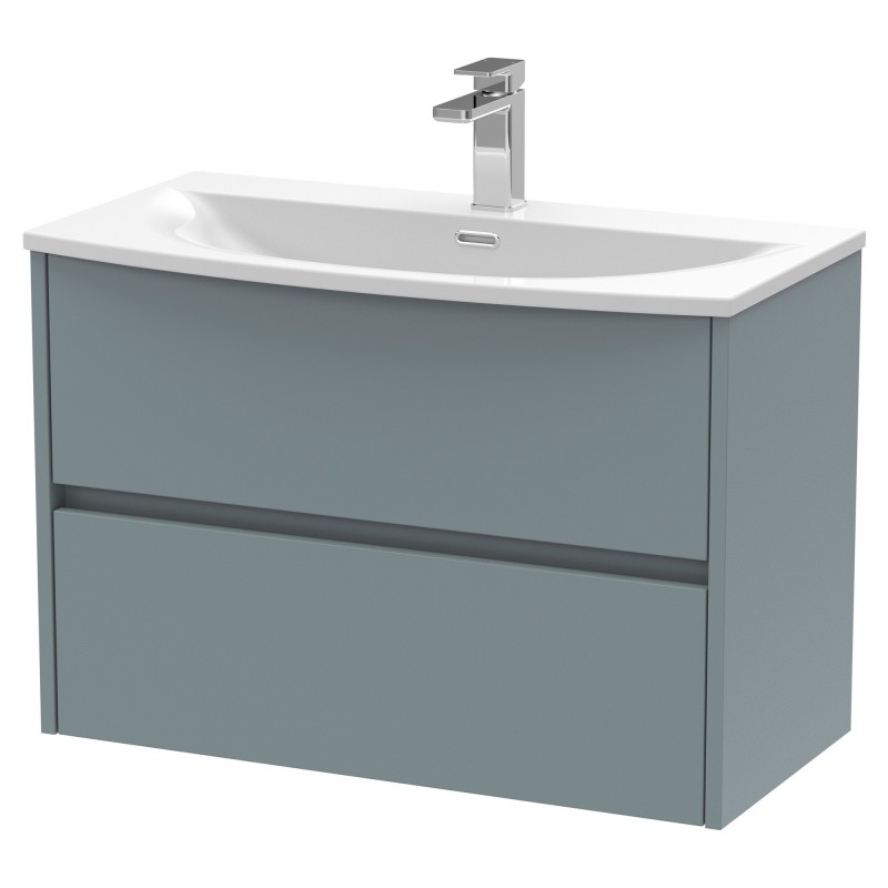 Havana 800mm Wall Hung 2 Drawer Vanity Unit with Curved Ceramic Basin - Matt Coastal Grey