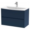 Havana 800mm Wall Hung 2 Drawer Unit With Curved Ceramic Basin - Midnight Blue