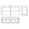 Havana 1200mm Wall Hung 4 Drawer Unit With Double Basin - Midnight Blue - Technical Drawing