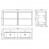 Havana 1200mmWall Hung 4 Drawer Vanity Unit with Double Ceramic Basin - Autumn Oak - Technical Drawing