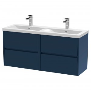 Havana 1200mm Wall Hung 4 Drawer Unit With Double Basin - Midnight Blue