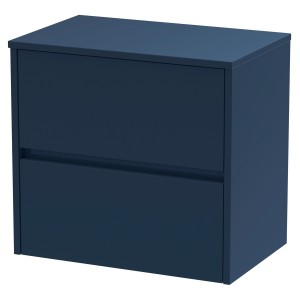 Havana 600mm Wall Hung 2 Drawer Unit With Worktop - Midnight Blue