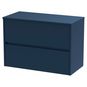 Havana 800mm Wall Hung 2 Drawer Unit With Worktop - Midnight Blue