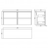 Havana 1200mm Wall Hung 4 Drawer Vanity Unit with Worktop - Autumn Oak - Technical Drawing