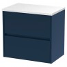 Havana 600mm Wall Hung 2 Drawer Unit With Laminate Worktop - Midnight Blue