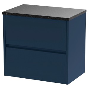 Havana 600mm Wall Hung 2 Drawer Unit With Black Sparkle Laminate Worktop - Midnight Blue