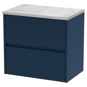 Havana 600mm Wall Hung 2 Drawer Unit With Laminate Worktop - Midnight Blue