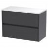 Havana 800mm Wall Hung 2 Drawer Vanity Unit with Sparkling White Worktop - Graphite Grey Woodgrain