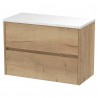 Havana 800mm Wall Hung 2 Drawer Vanity Unit with Sparkling White Worktop - Autumn Oak