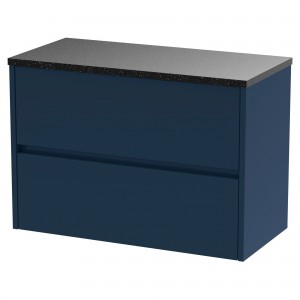 Havana 800mm Wall Hung 2 Drawer Unit With Black Sparkle Laminate Worktop - Midnight Blue