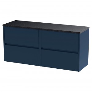 Havana 1200mm Wall Hung 4 Drawer Unit With Black Sparkle Laminate Worktop - Midnight Blue