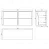 Havana 1200mm Wall Hung 4 Drawer Unit With White Sparkle Laminate Worktop - Autumn Oak - Technical Drawing