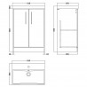 Juno 600mm Floor Standing 2 Door Vanity Unit with Thin-Edge Basin - Metallic Slate - Technical Drawing