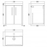 Juno Graphite Grey 500mm Wall Hung 2 Door Vanity With Thin-Edge Ceramic Basin - Technical Drawing