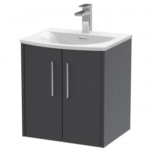 Juno Graphite Grey 500mm Wall Hung 2 Door Vanity With Curved Ceramic Basin