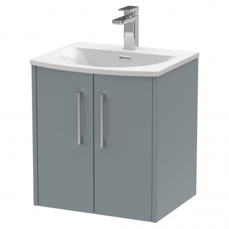 Juno Coastal Grey 500mm Wall Hung 2 Door Vanity With Curved Ceramic Basin