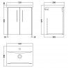Juno 500mm Wall Hung 2 Door Vanity With Mid-Edge Ceramic Basin - Midnight Blue - Technical Drawing
