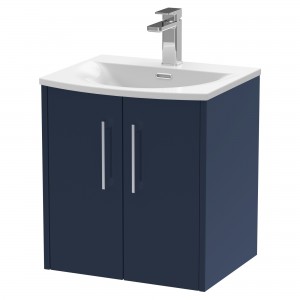 Juno 500mm Wall Hung 2 Door Vanity With Curved Ceramic Basin - Midnight Blue
