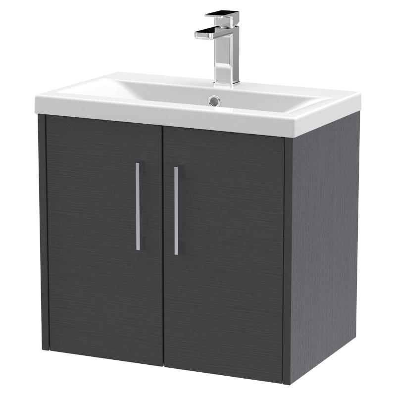 Juno Graphite Grey 600mm Wall Hung 2 Door Vanity With Mid-Edge Ceramic Basin