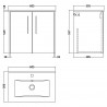 Juno Graphite Grey 600mm Wall Hung 2 Door Vanity With Minimalist Ceramic Basin - Technical Drawing